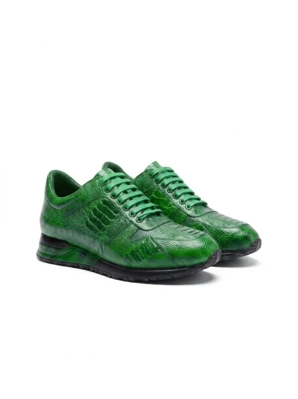 Emerald Aristano Ostrich Sneakers, three-quarter view