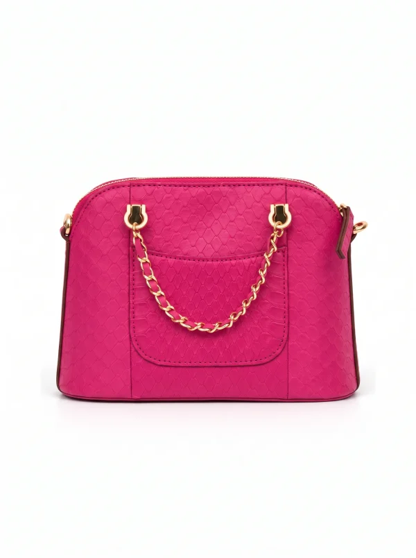 Fuchsia Duchess Python Square Handbag, three-quarter view
