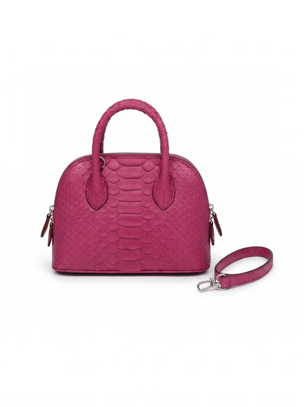 Fuchsia Vittoria Python Shell Handbag, three-quarter view