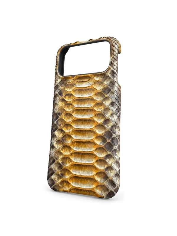 Gold Bellagio Python iPhone Case, three-quarter view