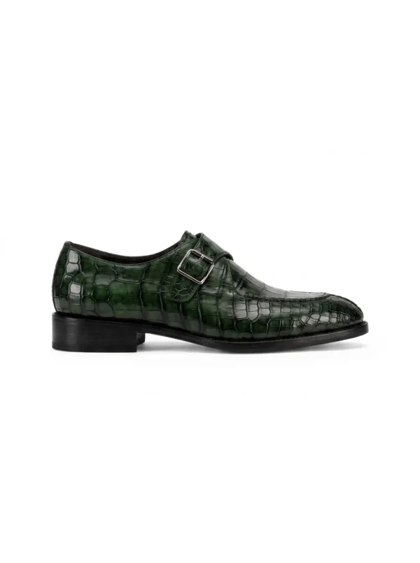 Green Carlisle Alligator Monk Strap Shoes, side profile