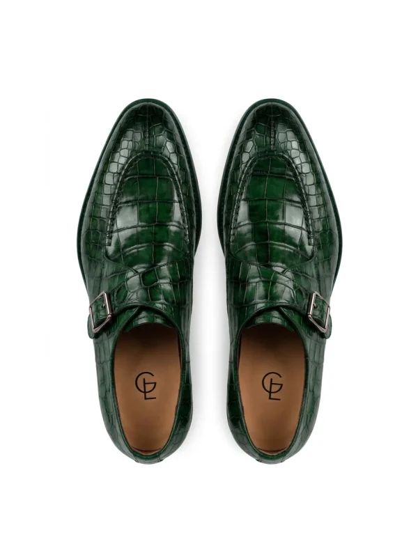 Green Carlisle Alligator Monk Strap Shoes, top view
