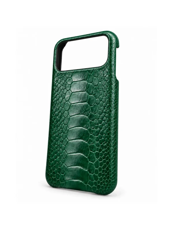 Green Dorchester Ostrich Foot iPhone Case, three-quarter view