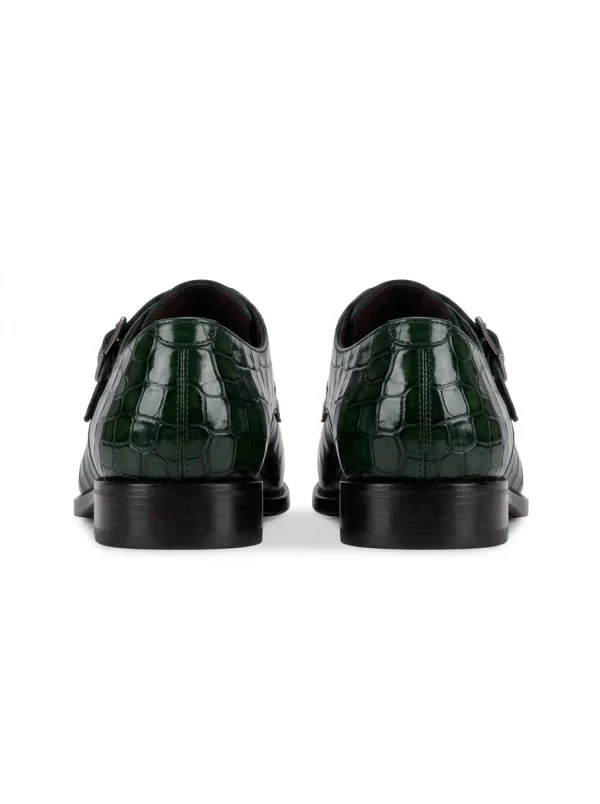 Green Ravenna Alligator Monk Strap Shoes, rear view