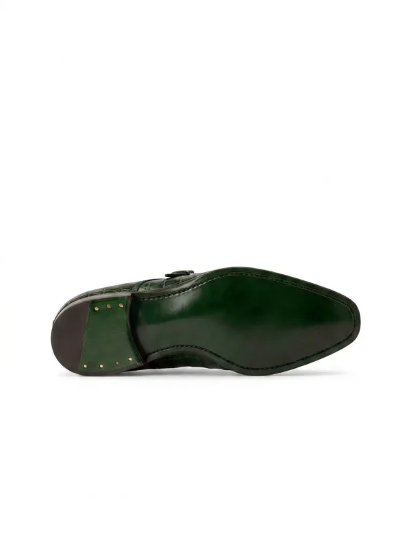 Green Ravenna Alligator Monk Strap Shoes, sole