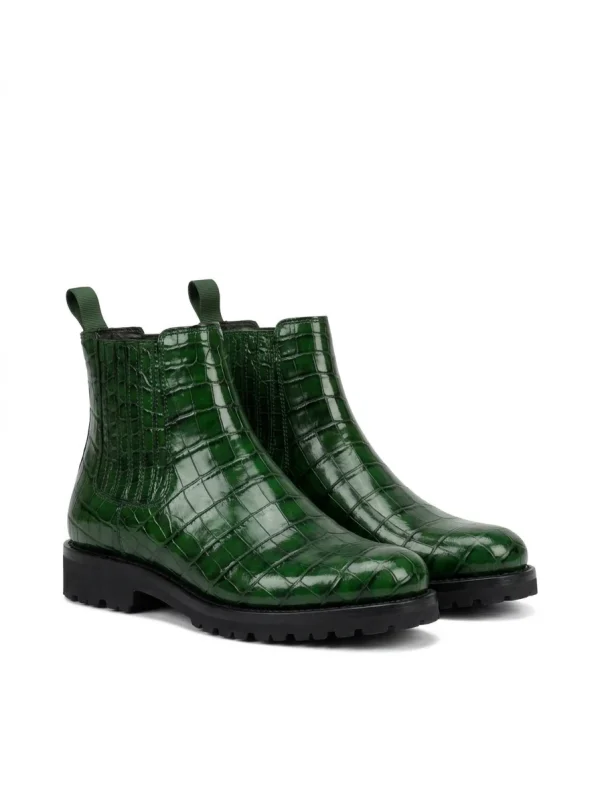 Green Valentino Alligator Chelsea Boots, three-quarter view