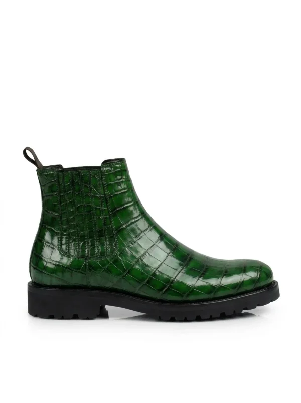 Green Valentino Alligator Chelsea Boots, side profile