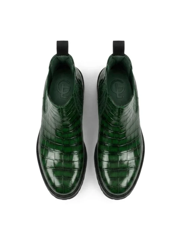 Green Valentino Alligator Chelsea Boots, top view