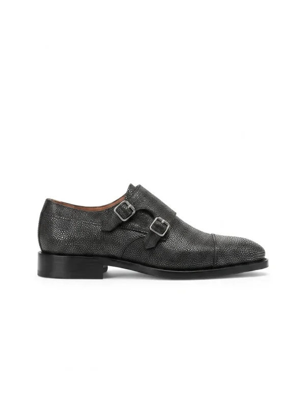 Grey Aristano Stingray Monk Strap Shoes, side profile