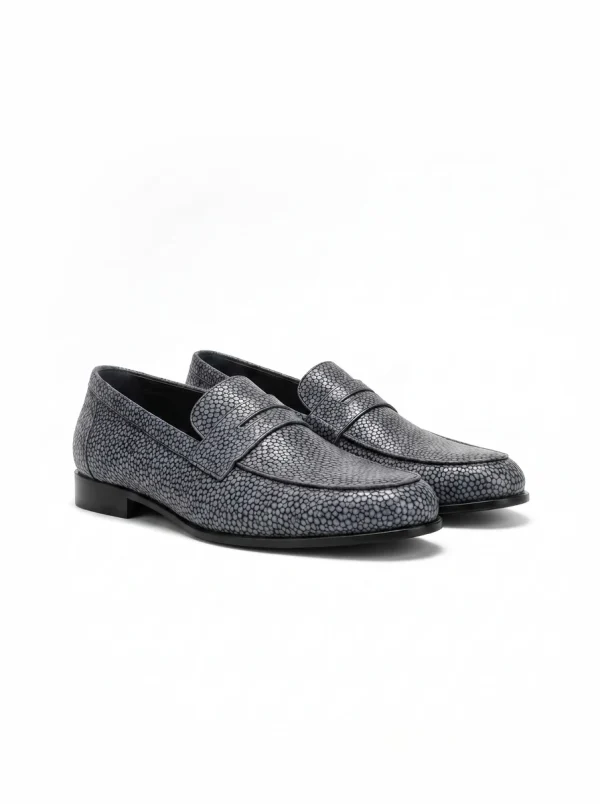Grey Arundel Stingray Loafers, three-quarter view