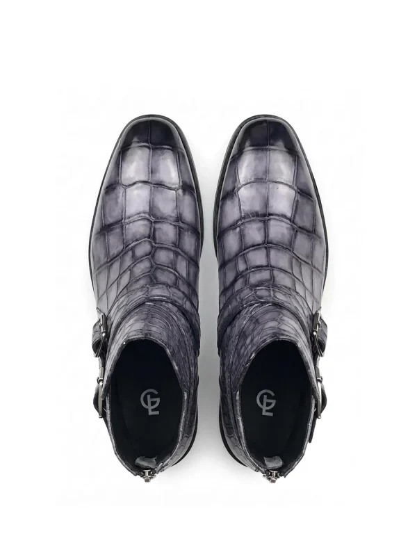 Grey Clarendon Alligator Ankle Boots, top view