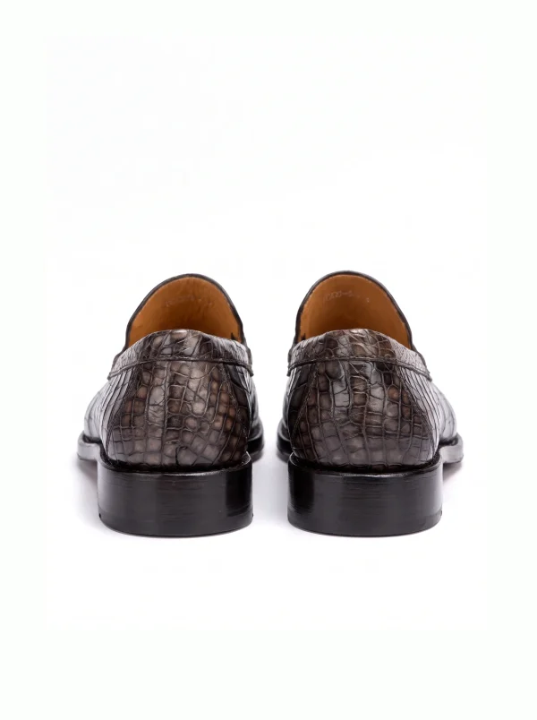 Grey Lancaster Alligator Loafers, rear view