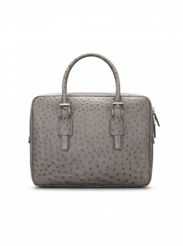 Grey Lanciano Ostrich Briefcase, open interior