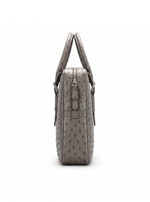 Grey Lanciano Ostrich Briefcase, side profile