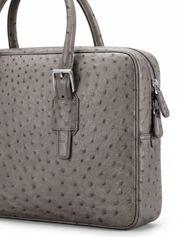 Grey Lanciano Ostrich Briefcase, skin detail