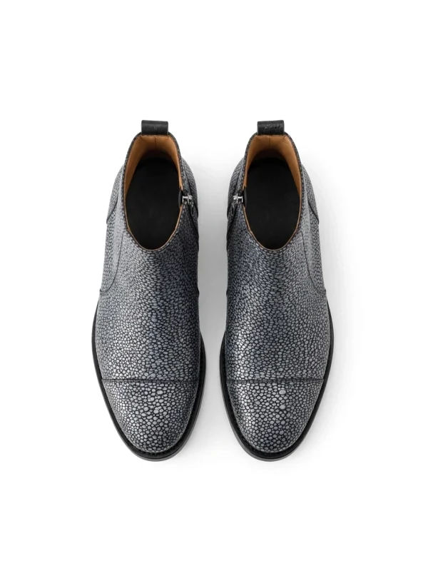 Grey Monferrato Stingray Ankle Boots, top view