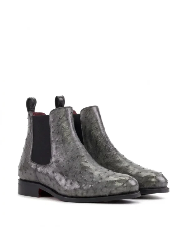 Grey Onslow Ostrich Chelsea Boots, three-quarter view