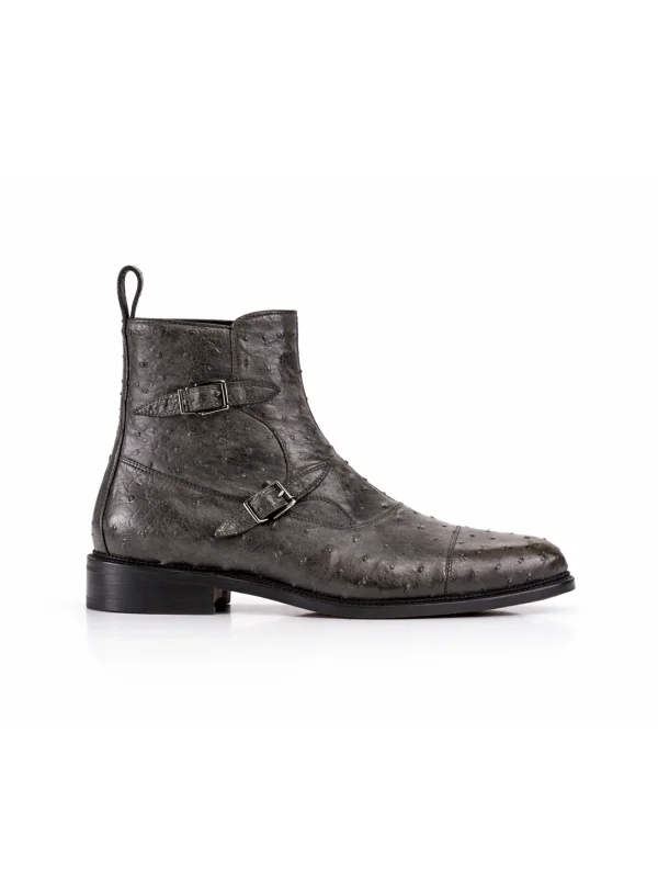 Grey Ravenna Ostrich Ankle Boots, side profile