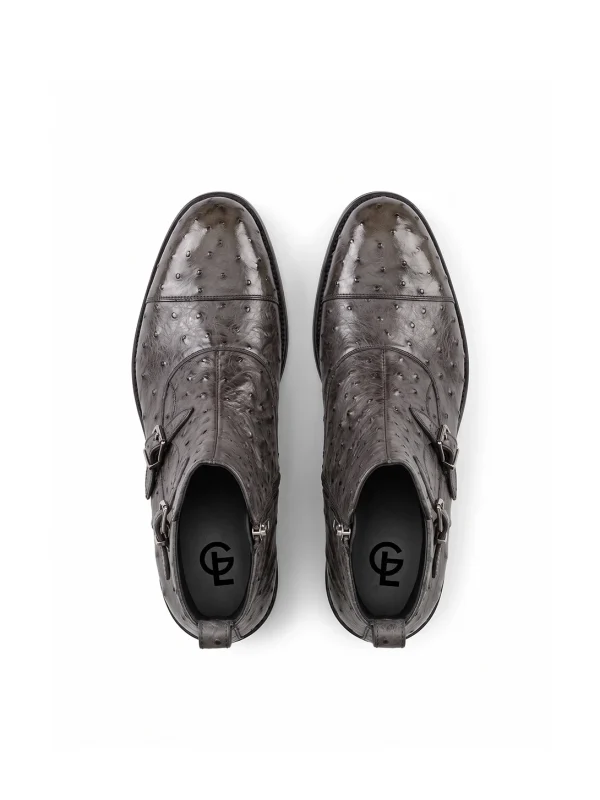 Grey Ravenna Ostrich Ankle Boots, top view