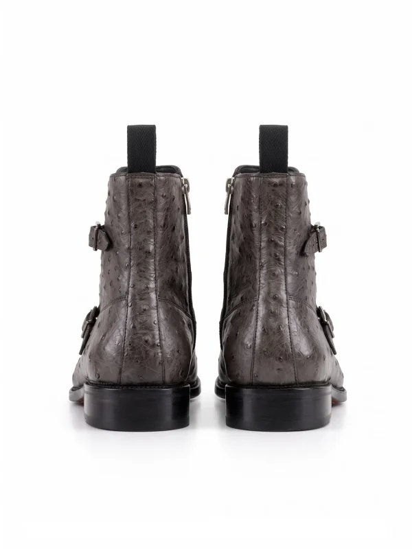 Grey Ravenna Ostrich Ankle Boots, rear view