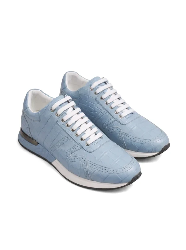 Light Blue Montalcino Alligator Sneaker, three-quarter view