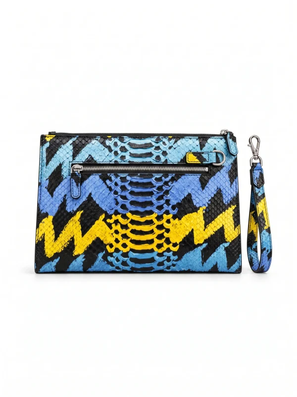 Multicolor Valdano Python Clutch, open interior