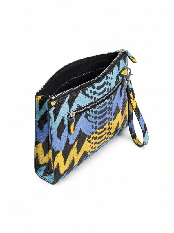 Multicolor Valdano Python Clutch, three-quarter view