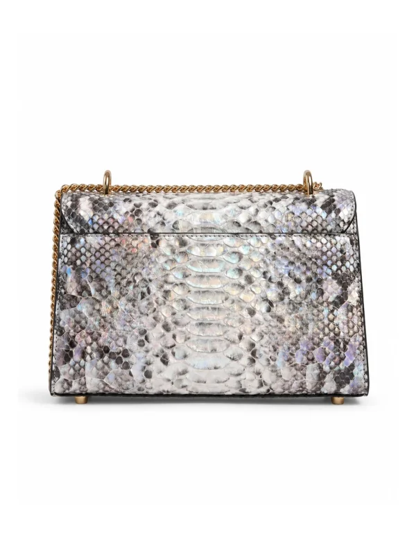 Natural Snake Back Bellavita Python Flap Bag, rear view