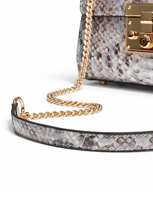 Natural Snake Back Bellavita Python Flap Bag, sole