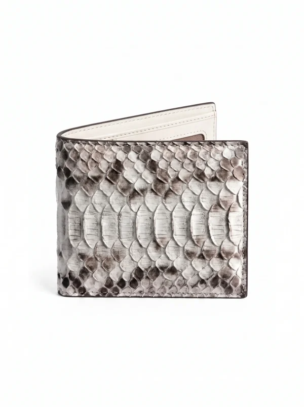 Natural Snake Back Castello Python Compact Wallet, three-quarter view