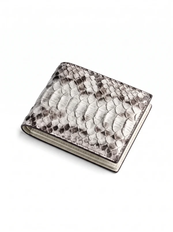 Natural Snake Back Castello Python Compact Wallet, angled view