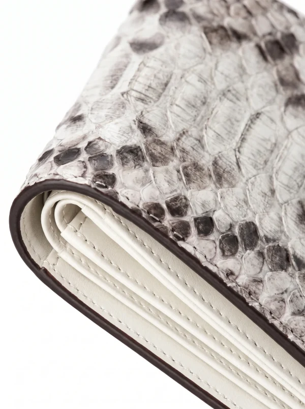 Natural Snake Back Castello Python Compact Wallet, edge detail