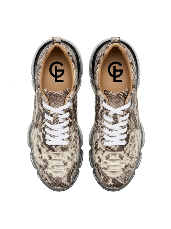Natural Snake Back Lancaster Python Sneakers, top view