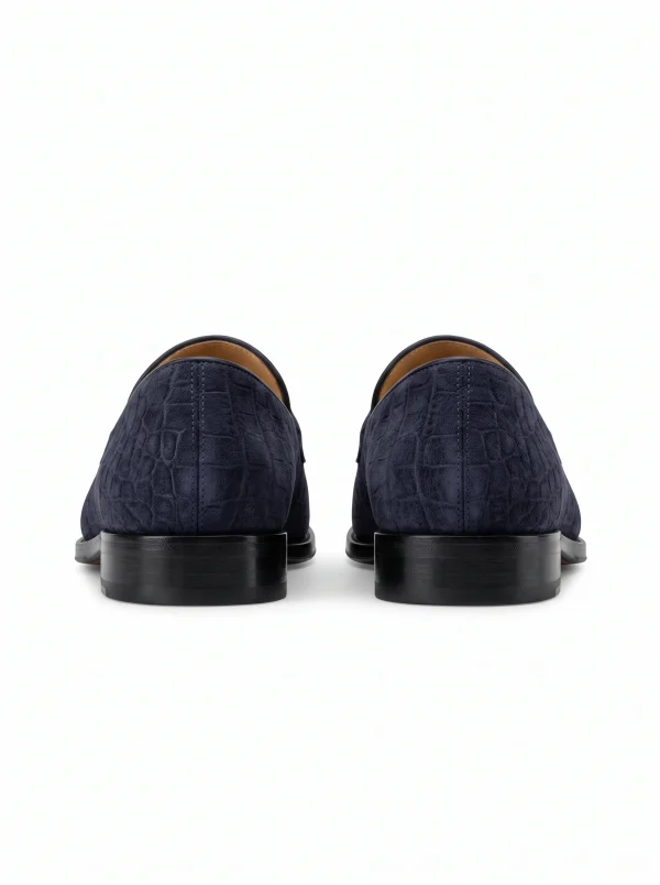 Navy Blue Positano Alligator Tassel Loafer, rear view