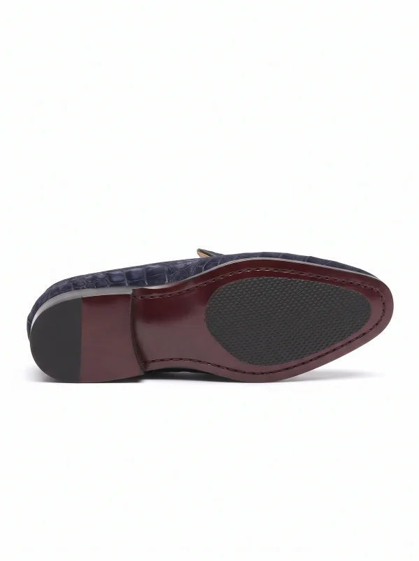 Navy Blue Positano Alligator Tassel Loafer, sole