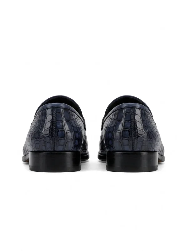 Navy Blue Tropea Crocodile Loafer, rear view