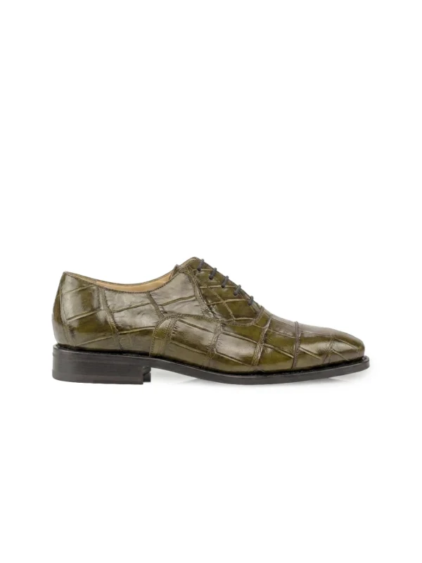 Olive Green Bardolino Alligator Oxford Shoes, side profile