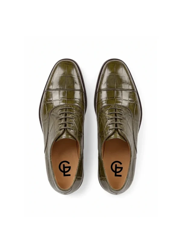Olive Green Bardolino Alligator Oxford Shoes, top view
