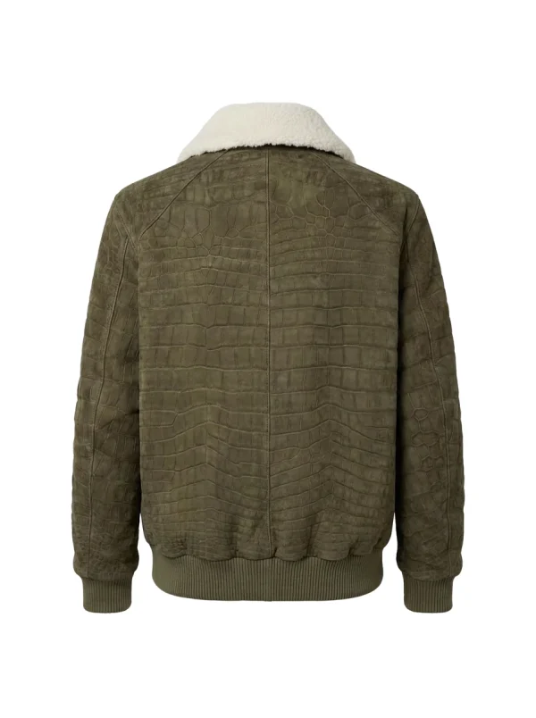 Olive Green Sempione Crocodile Bomber Jacket, back view