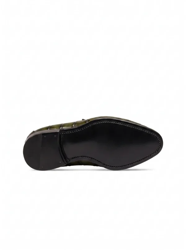 Olive Green Sorrento Alligator Tassel Loafer, sole