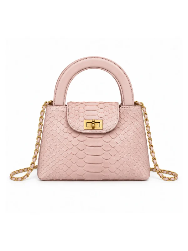 Pink Venetia Python Handbag, side profile