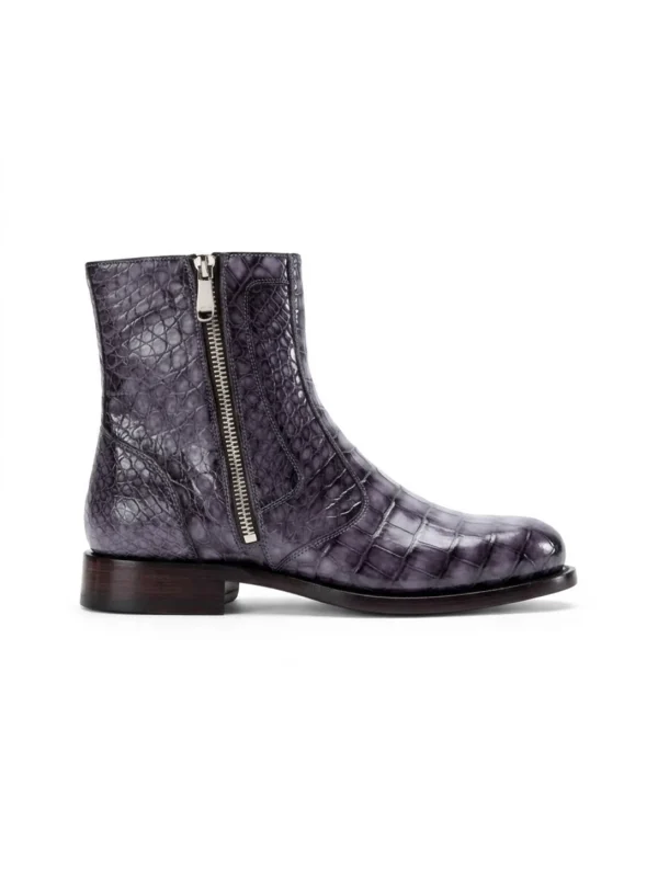 Purple Regalino Alligator Ankle Boots, side profile