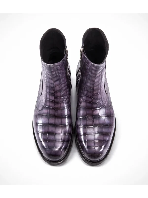 Purple Regalino Alligator Ankle Boots, top view