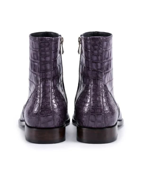 Purple Regalino Alligator Ankle Boots, rear view
