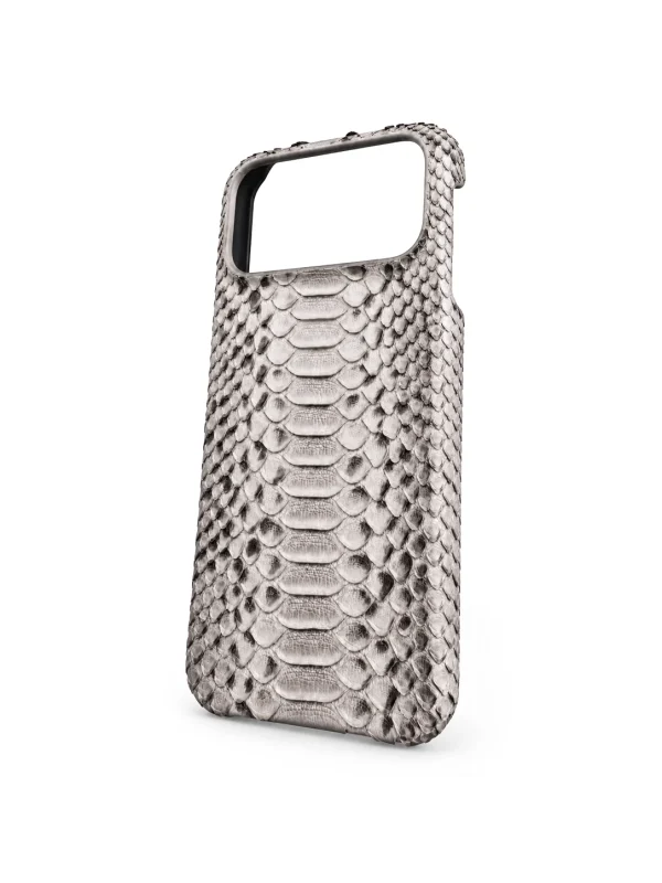 White/Grey Bellagio Python iPhone Case, three-quarter view