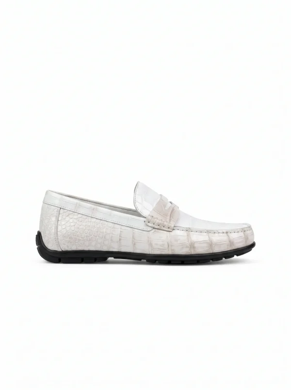 White Langham Crocodile Loafers, side profile