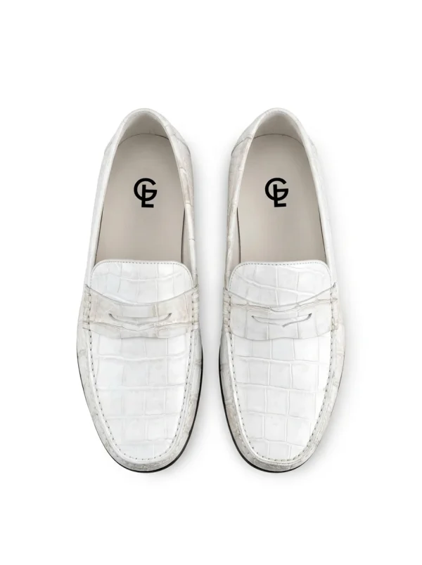 White Langham Crocodile Loafers, top view