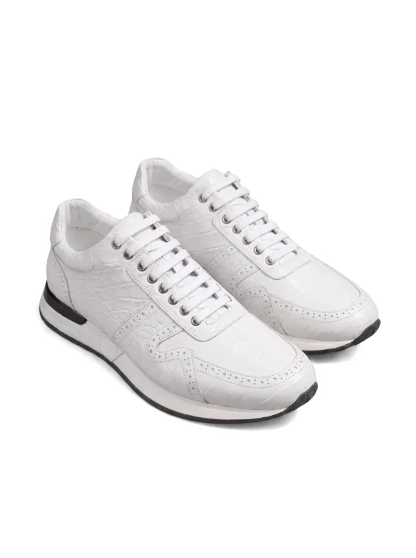 White Montalcino Alligator Sneaker, three-quarter view