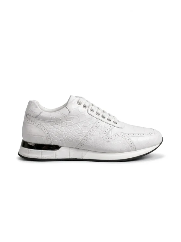 White Montalcino Alligator Sneaker, side profile