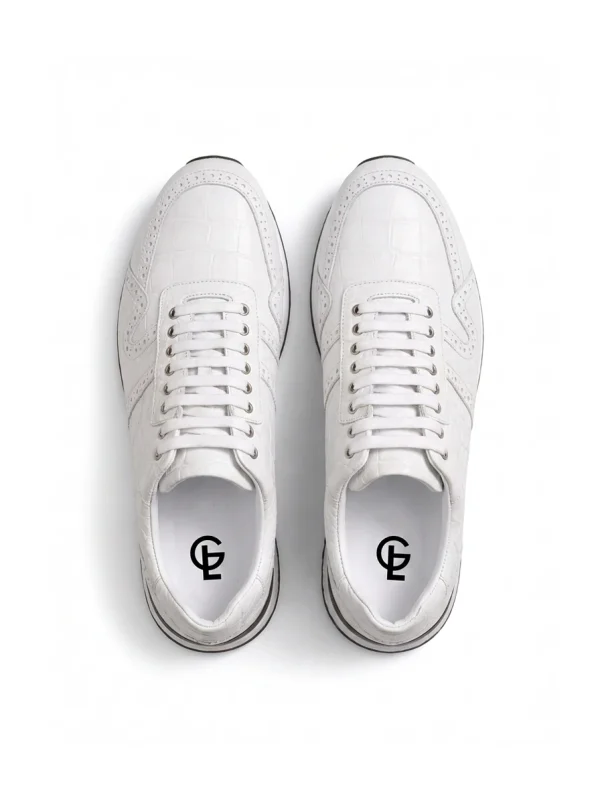 White Montalcino Alligator Sneaker, top view